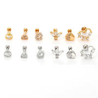Piercing de acero quirúrgico para oreja, aretes de cristal para cartílago, 2 piezas, 16G, 16G - details 0