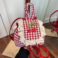 Mochila multifuncional de estilo coreano con encaje a cuadros, mochila de viaje con cerezas, bolso para libros, bolso de hombro con lazo de gran capacidad para verano - details 11