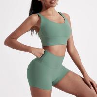 Sujetador deportivo de color sólido para mujer, top suave y ajustado, entrenamiento integral, trotar, gimnasio, yoga, ropa interior, espalda cruzada con almohadilla para el pecho - details 4