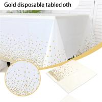 Mantel Desechable de Plástico con Punto Dorado Cubierta de Mesa para Fiesta de Boda o Cumpleaños Impermeable - details 0