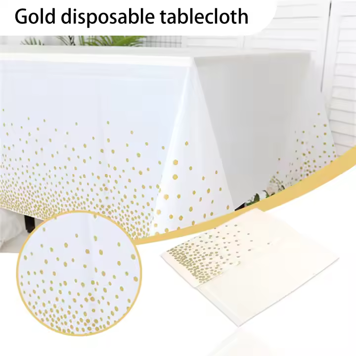 Mantel Desechable de Plástico con Punto Dorado Cubierta de Mesa para Fiesta de Boda o Cumpleaños Impermeable - 1