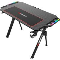 Mesa Gaming con Tablero con Acabado en Fibra de Carbono Cubierto por una Alfombrilla Full Size, Soporte para Tazas y Auriculares, Patas Regulables, Color Negro - details 17