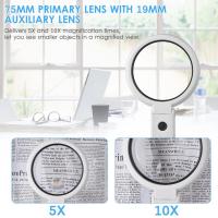 Escritorio de mano con luz L y soporte, lupa iluminada alimentada por USB para reparación de relojes, 5X/10X - details 4