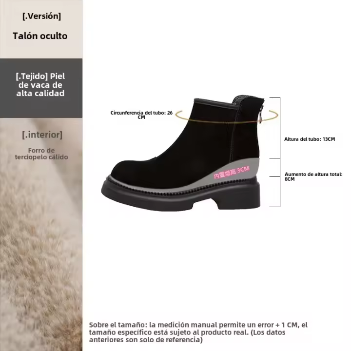 Nuevo aumento de altura interior Chelsea terciopelo simple versátil cuero mate versátil botas de mujer - 1