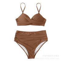 Nuevo Bikini dividido de color sólido con tiras cruzadas, traje de baño de cintura alta, sexy - details 23