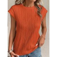 Camisetas con textura de manga corta para mujer, camisetas básicas informales holgadas de punto con cuello redondo, blusas - details 41
