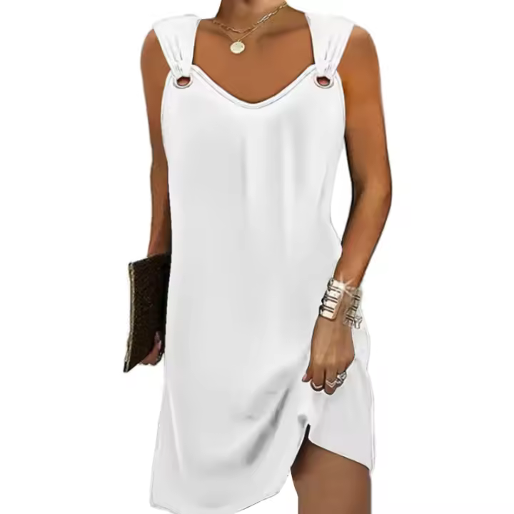 Vestido casual de mujer sin mangas de otoño invierno, cuello en V y botones de metal de ropa de mujer de moda - 1