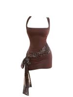 Vestido de tirantes con estampado de leopardo estilo americano para mujer - Nuevo estilo de verano 2024, corte ajustado, ceñido a la cintura, minifalda ajustada elástica - details 0