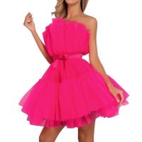 Moda dulce lindo negro/rosa fuerte princesa de malla para mujer vestido de fiesta elegante tutú trajes de cumpleaños vestidos con dobladillo oscilante - details 2