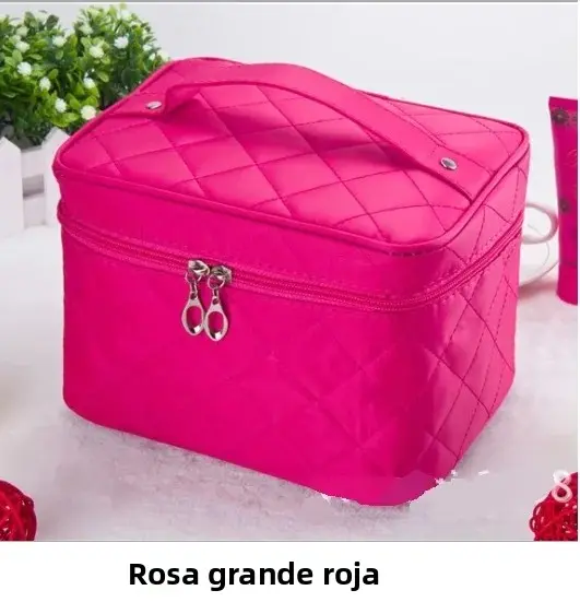 Bolso De Cosméticos Profesional Para Mujer Gran Capacidad Bolsa De Maquillaje Y Viaje Estilo Cuadriculado Material Nylon Cierre De Cremallera - 1