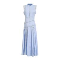 Vestido largo de mujer estilo retro francés simple, primavera-verano 2025, cuello redondo, sin mangas, cintura con encaje, color sólido. - details 3