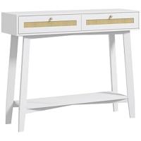 Mueble de TV para televisores de hasta 55 pulgadas con estante ajustable y 2 puertas de ratán para dormitorio o salón 120x35x46 cm blanco - details 4