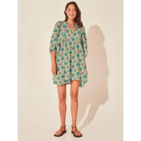 Vestido corto de vacaciones de playa de rayón informal suelto con lazo floral para mujer de moda de verano - details 154