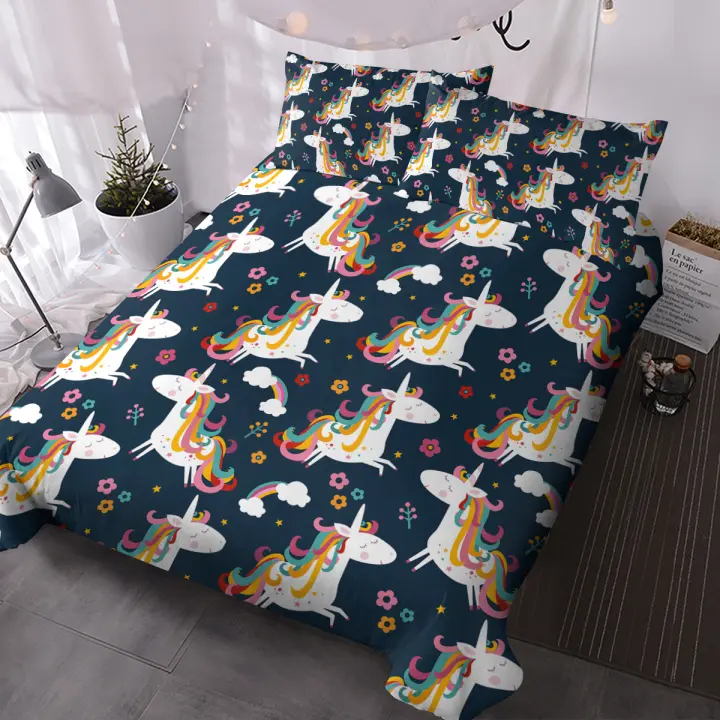Funda de edredón, juego de cama de unicornio de cuento de hadas, juego de ropa de cama individual, doble, Queen, King, Cal King Size - 1