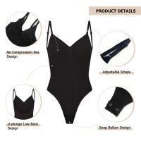Women V Neck Over Bust Slimming Full Body Shapewear Compression Bodysuit Thong Leotard Tops Low Back Sculpting Underwear Shaper - details 2