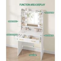 Estación de Maquillaje Moderna con Espejo y Luz LED Estante Abierto y 2 Cajones para Dormitorio o Sala de Estar 40x80x149cm Blanco DT08203X - details 1