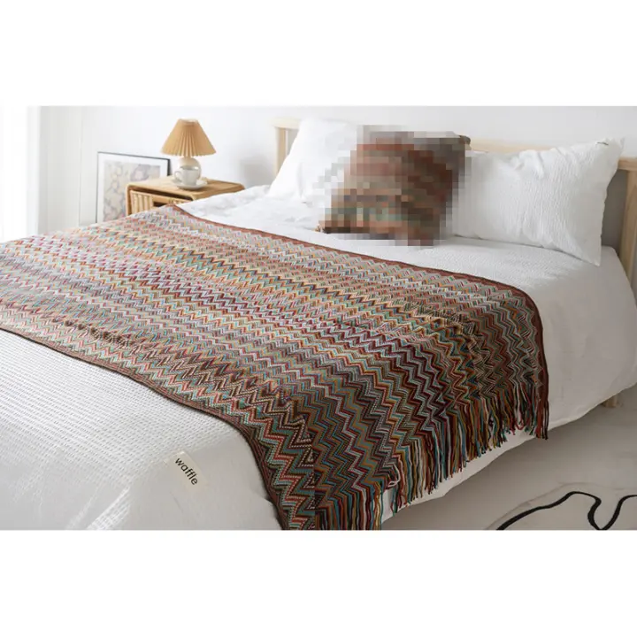 Bonenjoy-Manta de estilo bohemio, toalla de cama con borlas de lino, 130x180/130x230cm, para sofá, decoración del hogar, 1 unidad - 1