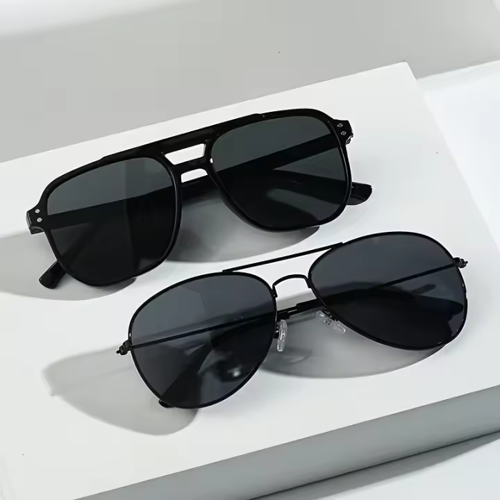 2 pares de gafas de moda para hombre con diseño geométrico y doble puente, lentes de color, estilo vintage, montura y lentes de poliéster, ideales para festivales de música y accesorios de estilo callejero. - 1