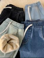 Pantalones vaqueros de invierno para hombre, pantalones vaqueros de pierna recta cálidos a la moda, pantalones vaqueros de pierna ancha azul retro - details 1