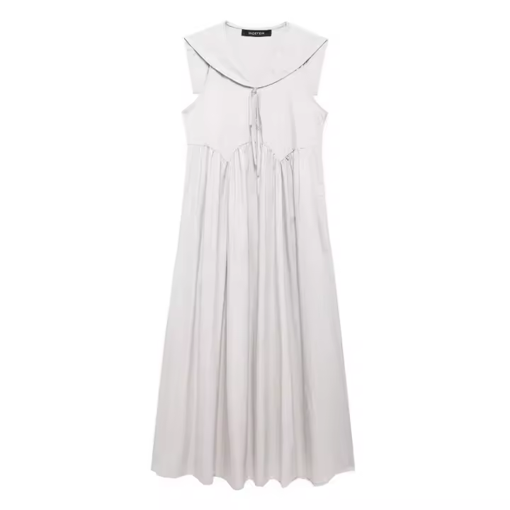 Vestido Midi de Moda para Mujer Estilo Liso con Lazo y Cordones Cuello Redondo, Sin Mangas, Cremallera Lateral Perfecto para Fiesta en la Playa - 1