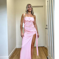 BUNO-Vestido Bandage cruzado de gato extraño para mujer, envoltura en el pecho fruncido, Espalda descubierta, sin mangas, borla Y2K, tendencia urbana, aberturas elegantes, ceñido largo - details 8
