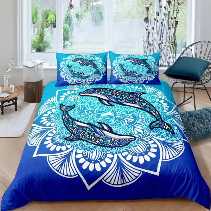Conjunto de Ropa de Cama Suave con Estampado de Dorado Cubierta de Edredón de Estrellas Azules Ligeras 3Pcs Decoración de Habitación - 1