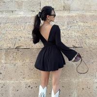 Elegante Vestido Mini para Mujer de Color Sólido Cintura Ajustada, Manga Larga, Estilo Kpop Y2k - details 2