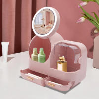 Organizador de maquillaje, vitrina de almacenamiento de cosméticos, estante de encimera rosa con 3 colores claros, 31x22x37,5 cm/12,2x8,66x14,76 pulgadas - details 1