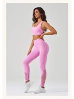 Traje de Yoga sin costuras para mujer, chaleco deportivo a prueba de golpes, mallas de cintura alta, pantalones de Yoga para correr - details 14