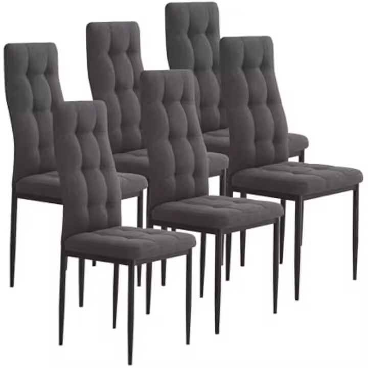 6 Sillas Zuni, Color Gris, Sillas Estilo Moderno, Respaldo y Asiento Tapizado Capitoné, Patas metálicas - 1