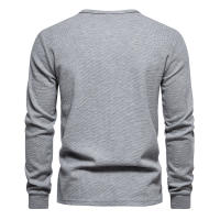 Camiseta de manga larga Henley para hombre, camisa básica transpirable con botones, informal, Color sólido, otoño - details 6
