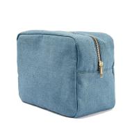 Bolsa de cosméticos de tela vaquera azul de 4 tamaños con cremallera, bolsa de almacenamiento de viaje Vintage, organizador de papelería, bolsa de maquillaje de Color sólido para mujer - details 5