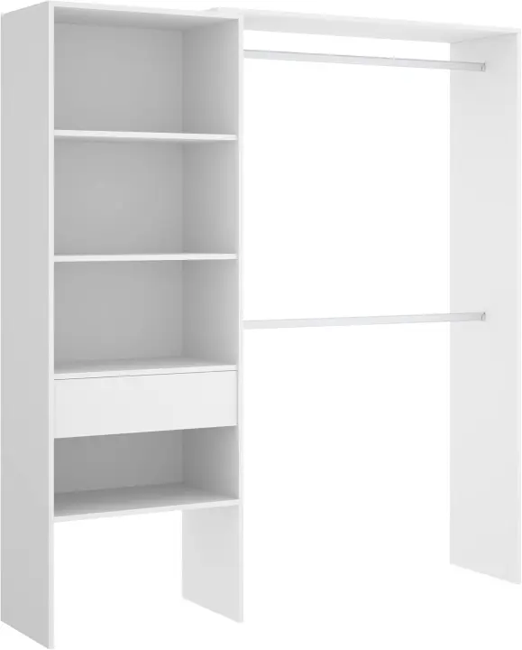 Traje Armario Vestidor Abierto, Madera de ingeniería, Blanco, 187x160/110x40 cm - 1