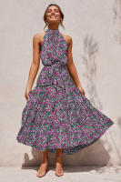 Vestido largo de mujer europea y americana 2025, nuevo vestido con cordones, estampado de lunares y cuello. - details 38