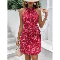 Vestido fruncido floral de lunares sin mangas con cuello halter a la moda de verano para mujer - details 0