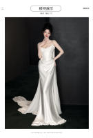 Vestido de novia ligero de satén, estilo francés, sensación sencilla y lujosa, acogedor y para salir con un vestido blanco sin tirantes - details 4