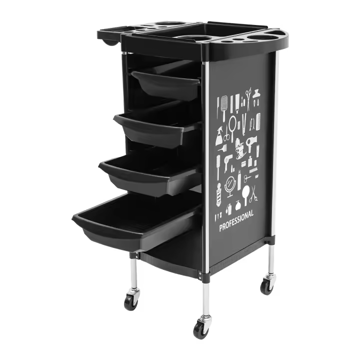Carro de salón con 4 cajones lisos para salones de uñas, instalaciones médicas, peluqueros, clínicas para mascotas, PP negro 37*34*88cm/14,57*13,39*34,65 pulgadas - 1