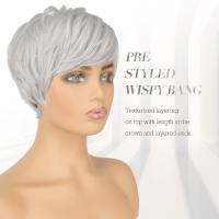 Pelucas sintéticas cortas de corte Pixie, peluca en capas de pelo Bob con parte lateral y flequillo esponjoso, extensión de cabello Natural para mujer, pelucas rectas para uso diario - details 2