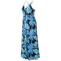 Vestidos largos con cuello en V para mujer, sin mangas, cintura alta, playa, Maxi, estampados azules S - details 6