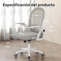 Silla de Escritorio Ergonómica con Malla Transpirable, Reposabrazos Abatibles, Silla para Ordenador de Altura Regulable, Silla Giratoria de 360 ° , Gris - details 2