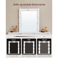 Luces LED con Brillo Ajustable, Mesa de Maquillaje con Espejo, 2 Cajones y 3 Compartimentos, Moderno, Blanco - details 11