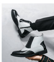 Nuevas botas cortas en contraste, zapatos de cuero altos con cordones de negocios de moda para hombres británicos - details 14