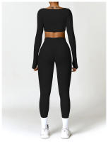 Conjunto de Yoga para Mujer de Manga Larga y Ajustado Traje Deportivo de Fitness de Cintura Alta Secado Rápido Top Largo + Leggings Material Exterior de Nylon Adecuado para Primavera/Verano - details 3