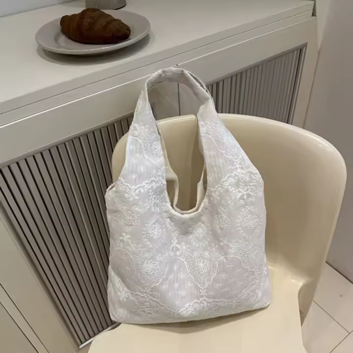 Bolso grande de mano, bolso de hombro de encaje, estilo coreano, Kawaii, bolso de lona Simple, bolso de tela Simple de gran capacidad, bolso de viaje - 1