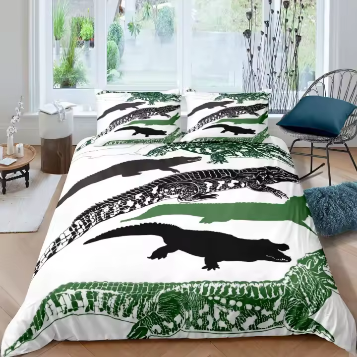 Juego de Cubierta de Edredón de Cocodrilo 3PCS Funda de Almohada de Poliéster con Patrón de Animal de Silvestre Ideal para Adolescentes, Niños y Adultos Accesorio de Ropa de Cama - 1