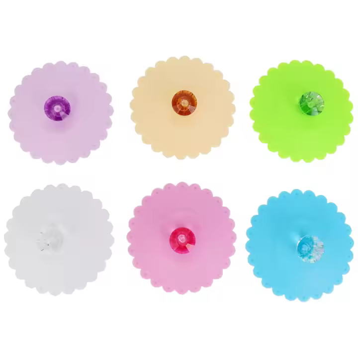Tapa de taza de silicona con sello hermético de diamante redondo creativo de grado alimenticio, tapas de taza de bebida, tapas de taza caliente para taza de cerveza de café, juego de 6 - 1
