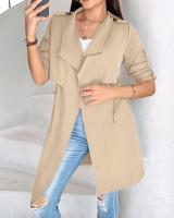 Ropa de mujer 2025 Otoño e Invierno moda suelta Color sólido manga enrollable chaqueta cortavientos de longitud media - details 18
