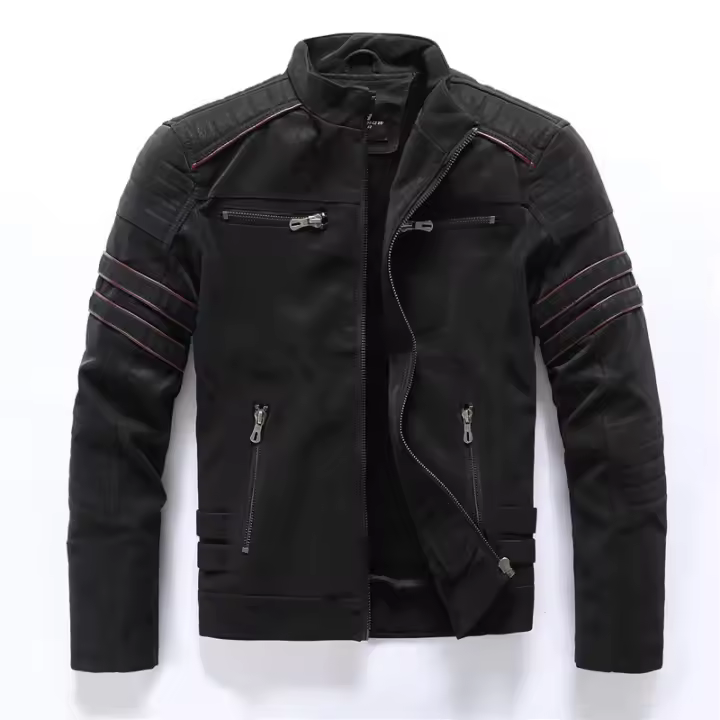 Nueva chaqueta lavada de terciopelo para motocicleta empalmada para hombre, chaqueta ajustada a la moda para bicicleta - 1