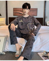 Conjunto De Pijamas De Otoño Invierno Para Mujer Y Hombre Con Letras Y Oso De Dibujos Animados Talla Grande Homewear Camiseta De Manga Larga Y Pantalones - details 1