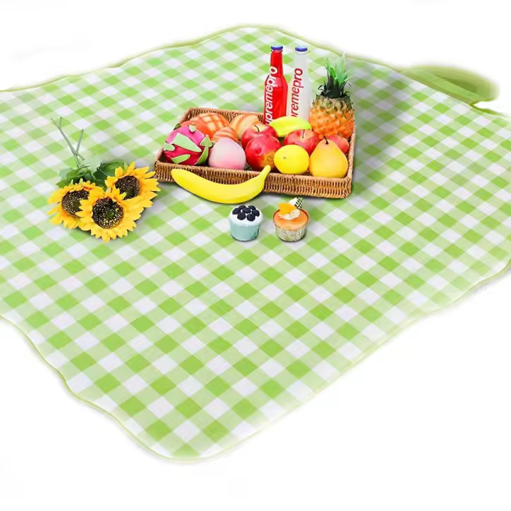 Manta de Picnic Grande de 300x200cm, Manta Grande para Pícnic con Base Impermeable,Cheque Verde Tapete de Picnic Plegable con Asa, Manta de Camping de Playa para Barbacoa al Aire Senderismo Parque Jardín - 1